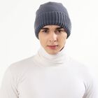 Men's Dark Charcoal Grey Knitted Beanie Cap, मिश्रित मध्यम ग्रे, small