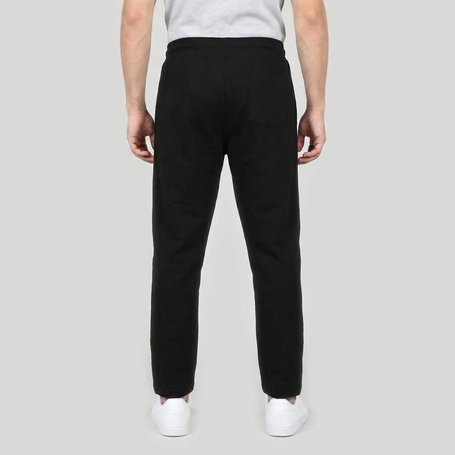 Men's Black Tapered Fit Side-Striped Track Pants, काला, large