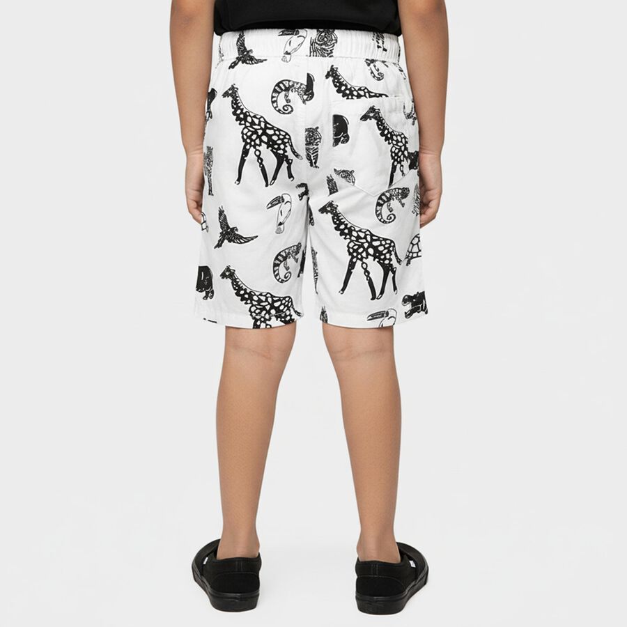 Boys' Off White Regular Fit Graphic Printed Bermuda Shorts, Off White, large