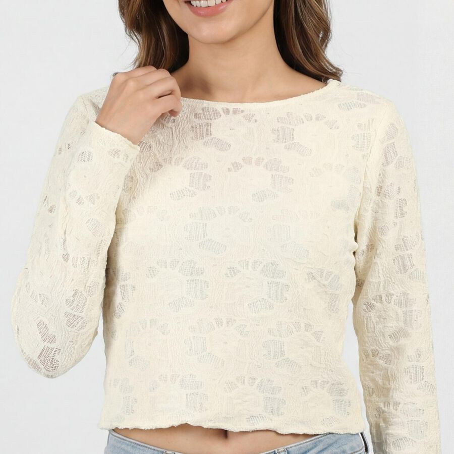 Women's White Cotton Blend Top, Off White, large