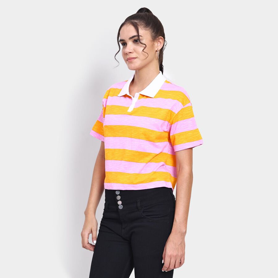 Ladies' 100% Cotton Crop  Top, गुलाबी, large image number null