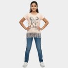 Girls' Light Pink Cotton Round Neck Graphic Printed T-Shirt, हल्का गुलाबी, small