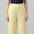 Women's Yellow Wide-Leg Elastic Waist Trousers, पीला, small