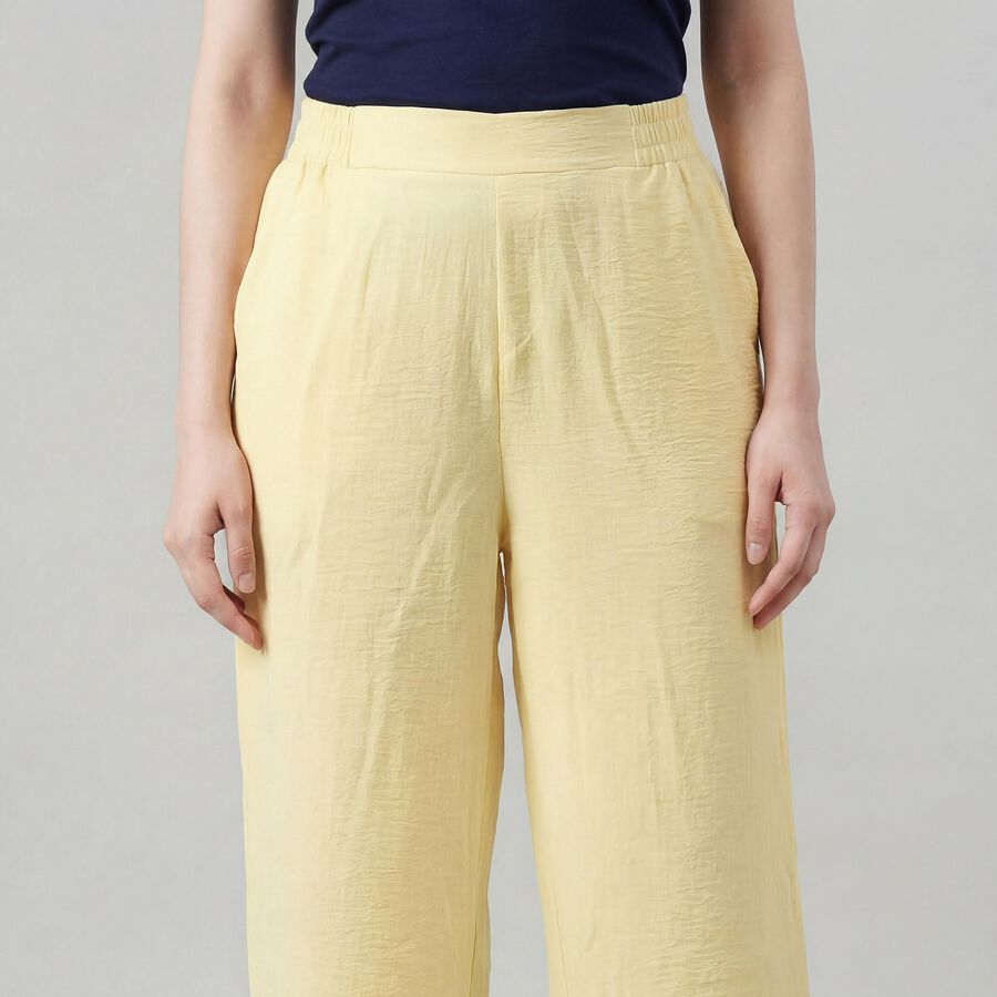 Women's Yellow Wide-Leg Elastic Waist Trousers, पीला, large