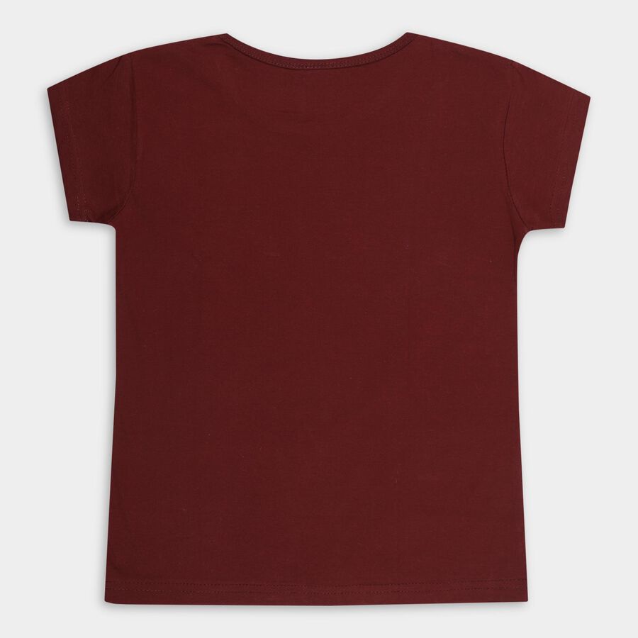 Girls' Deep Maroon Cotton Round Neck Casual T-Shirt, Wine, large image number null