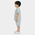 Boys Light Blue 100% Cotton Cuban Collar Printed Baba Suit, हल्का नीला, small