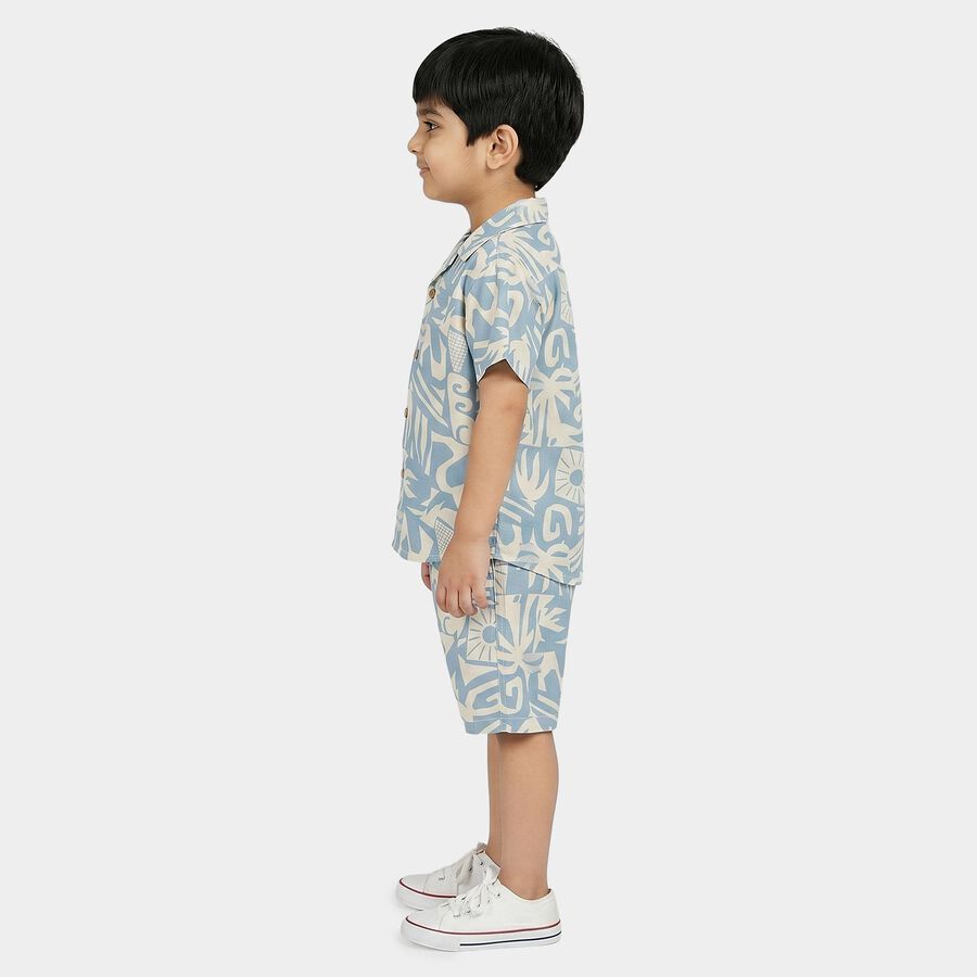 Boys Light Blue 100% Cotton Cuban Collar Printed Baba Suit, हल्का नीला, large