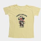 Girls' Bright Yellow Cotton Round Neck Casual T-Shirt, Yellow, small