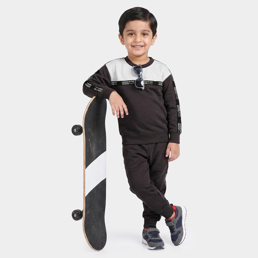 Boys' Charcoal Round Neck Colorblock Baba Suit, चारकोल, large