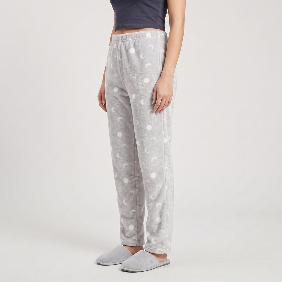 Women's Grey Straight Fit Moon Lounge Pyjama, हल्का ग्रे, large