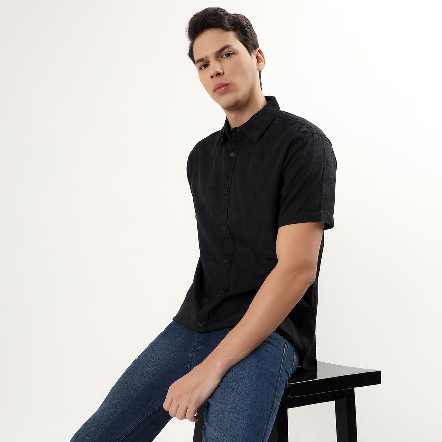 Men's Jet Black Classic Slim Fit Casual Shirt, Black, large