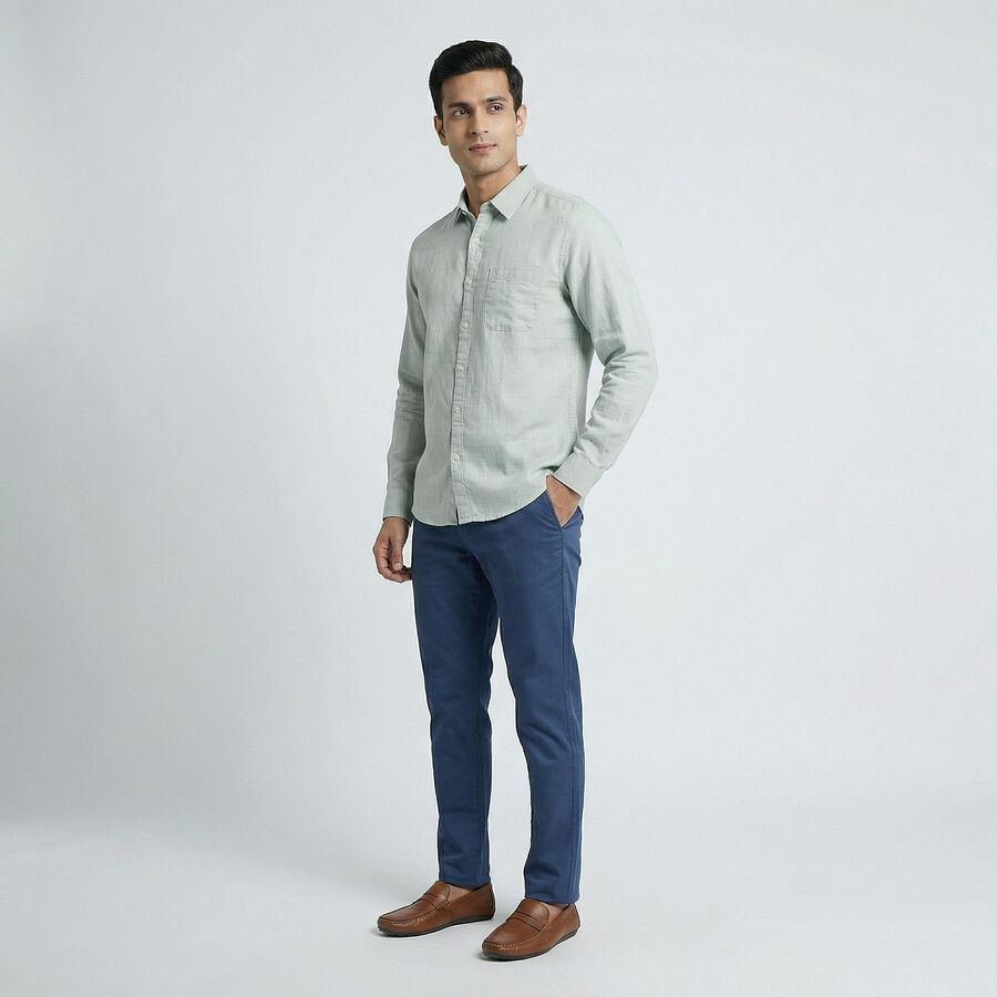 Men's Blue Cotton Button Down Classic Casual Shirt, एक्वा, large