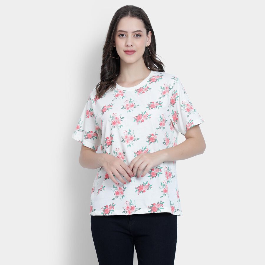 Ladies' Round Neck T-Shirt , ऑफ व्हाइट, large image number null