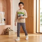 Boys' Beige Crew Neck Graphic Print Sweatshirt, Beige, small