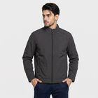 Men Dark Grey Stand Collar Windbreaker Jacket, Dark Grey, small