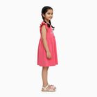 Girls' Bright Coral Pink Ruffle Sleeve Bow Detail Frock, Pink, small