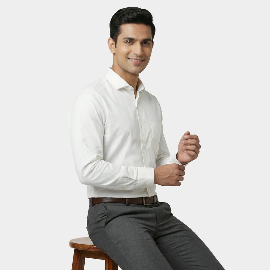Men White Cotton Blend Full Sleeve Collar Classic Formal Shirt, White, large