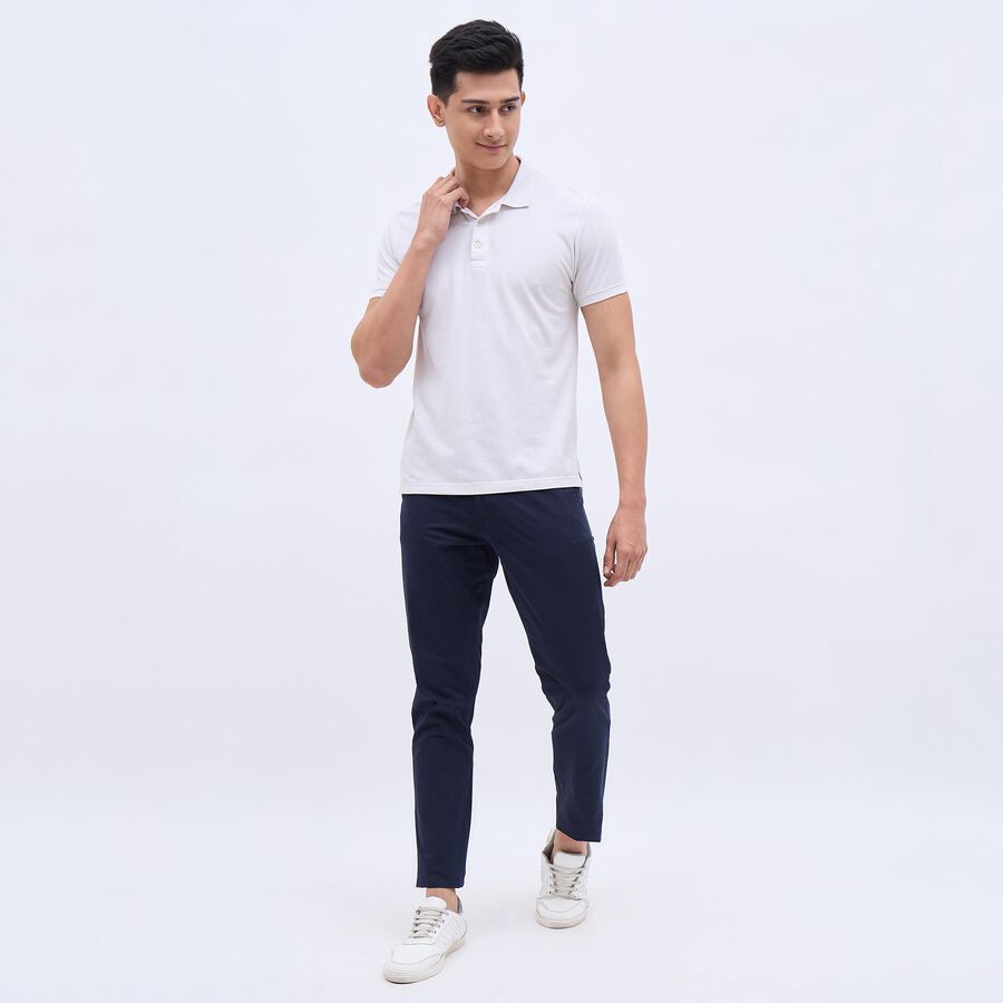 Men's 100% Cotton Cross Pocket Slim Fit Casual Trousers, Navy Blue, large image number null