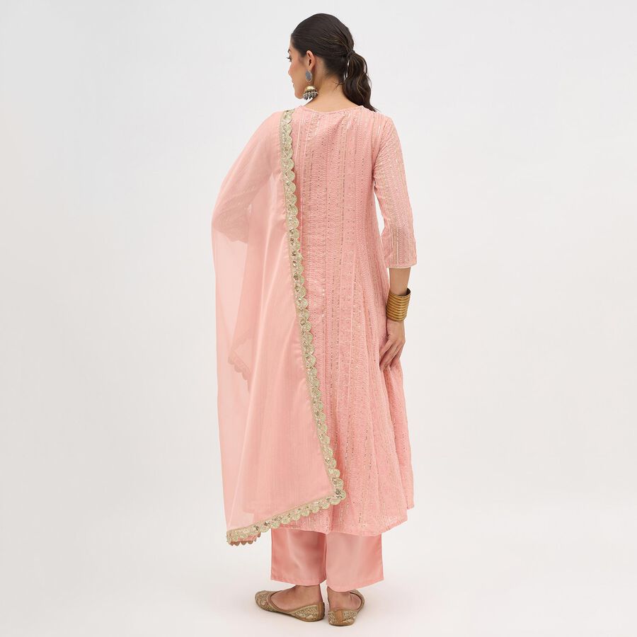Women's Light Pink Round Neck Embroidered Kurta, Light Pink, large image number null