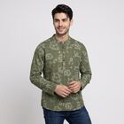 Men's Olive Green Cotton Mandarin Collar Floral Printed Kurta, ओलिव, small