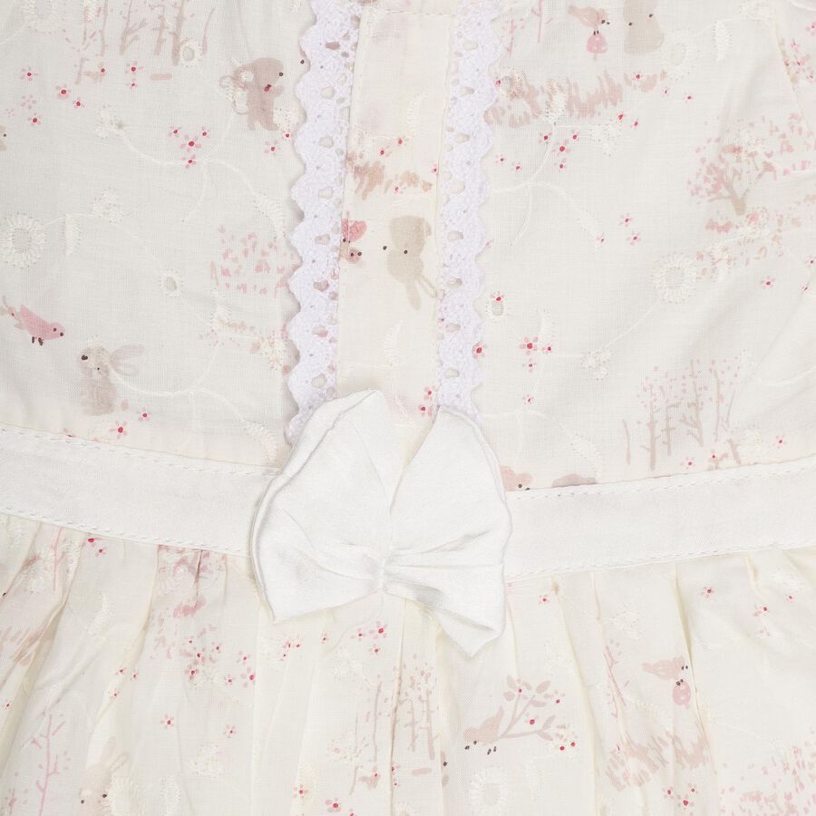 Infants' Ivory Puff Sleeve Animal Print Frock, White, large