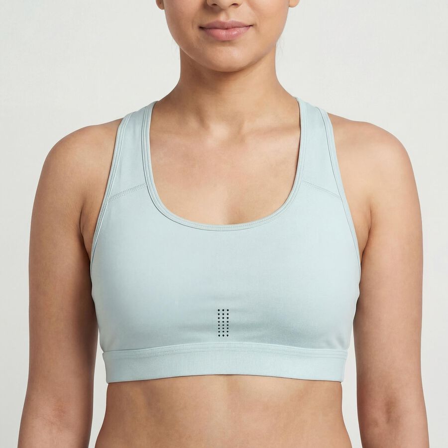 Women's Light Green Round Neck Seamless Racerback Sports Bra, Light Green, large