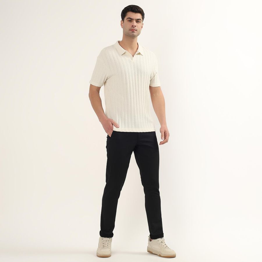 Men's Slim Fit Casual Trousers, काला, large