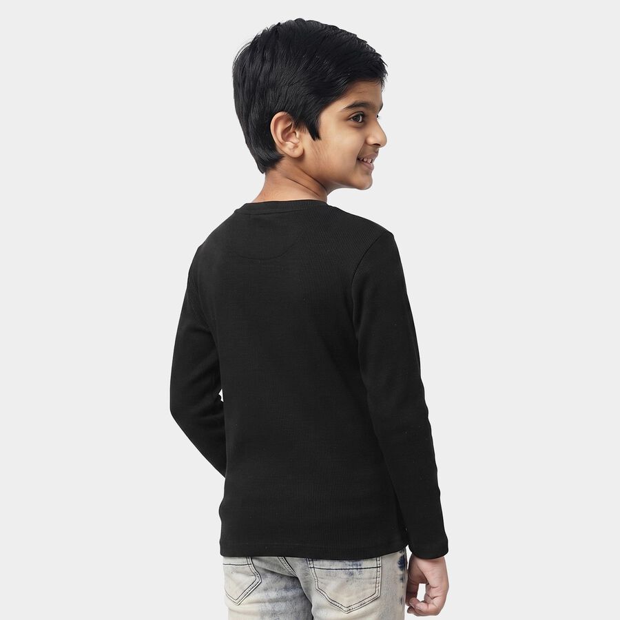Boys Black Round Neck Regular Boys T-Shirt, Black, large