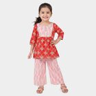 Girls Coral Round Neck Fusion Set Upper and Bottom Set, मूँगा (कोरल), small