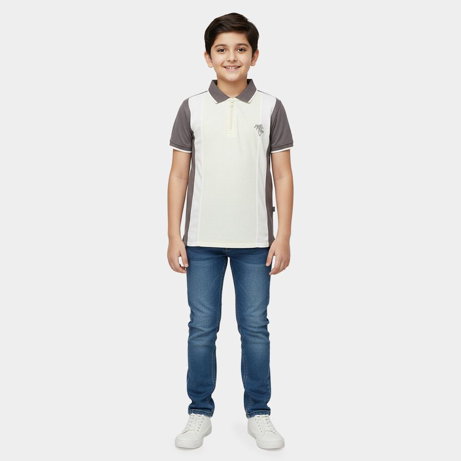 Boys' Yellow Cotton Round Neck Casual T-Shirt, पीला, large