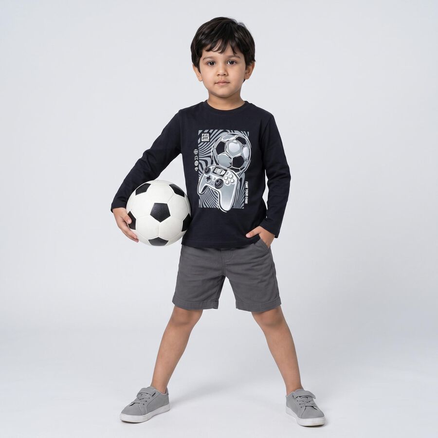 Boys Navy Blue Cotton Blend Crew Neck Regular T-Shirt, Navy Blue, large