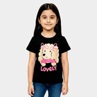 Girls' Black Round Neck Casual T-Shirt, काला, small