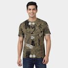Men's Olive Cotton Round Neck Casual T-Shirt, ओलिव, small