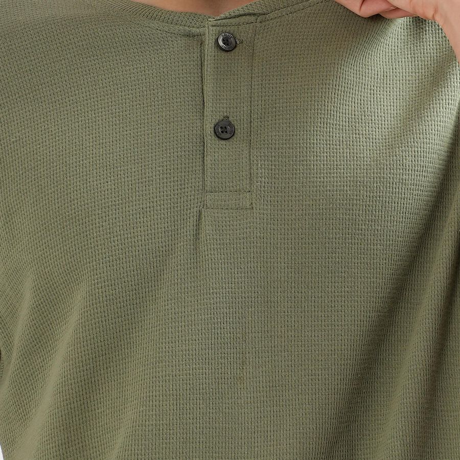 Men's Muted Olive Green Cotton Henley Neck Casual T-Shirt, Olive, large image number null