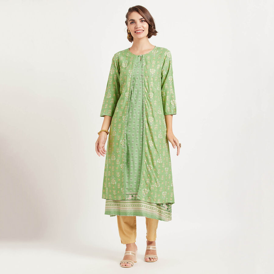 Solid 3/4Th Sleeves Kurta, Light Green, large image number null