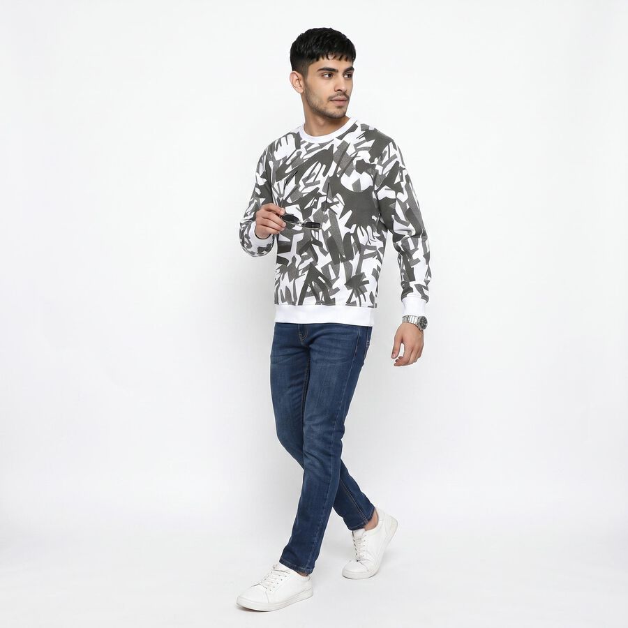 Men's Grey Crew Neck Printed Sweatshirt, Dark Grey, large