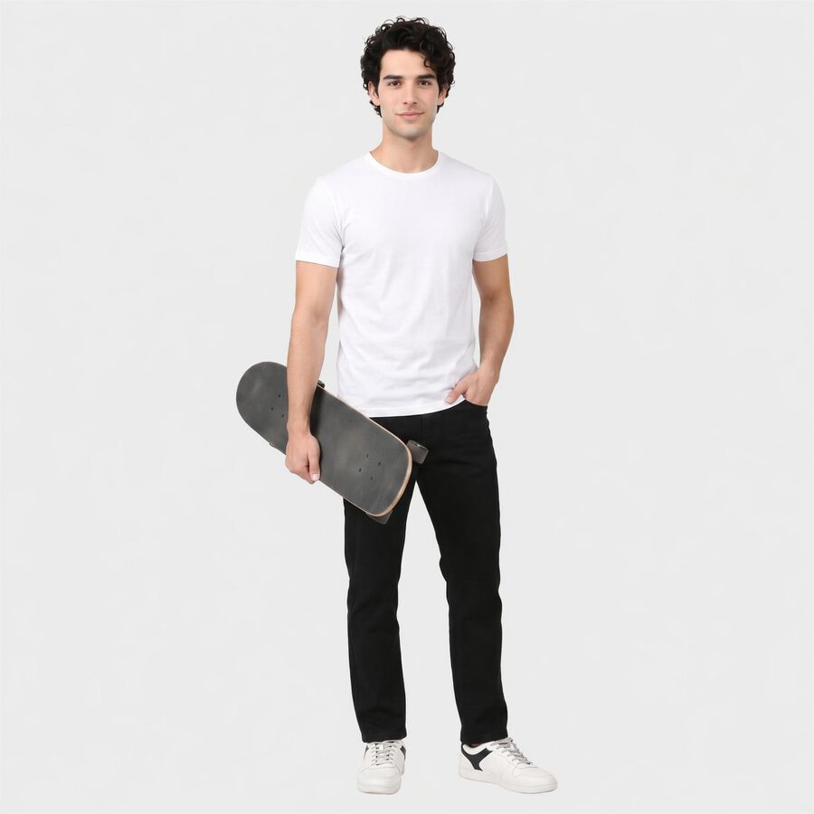 Men's Black Slim Fit Solid Jeans, काला, large