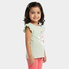 Girls Mint Green Cotton Round Neck Regular T-Shirt, Light Green, small
