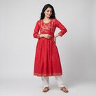 Women's Fuchsia Round Neck Embroidered Kurta, Fuchsia, small