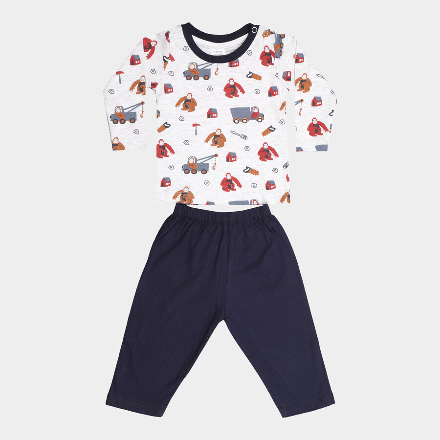 Infants Printed Cotton Baba Suit, Melange Light Grey, large image number null