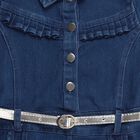 Girls' Deep Indigo Blue Ruffled Denim Frock, मध्यम नीला, small image number null