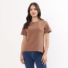 Women's Muted Brown Cotton Round Neck Casual T-Shirt, Brown, small