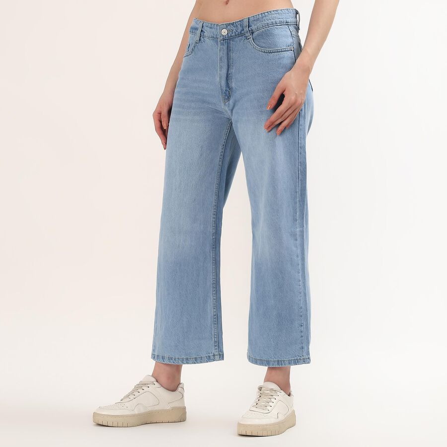 Women's Blue Straight Fit High-Rise Washed Jeans, Light Blue, large