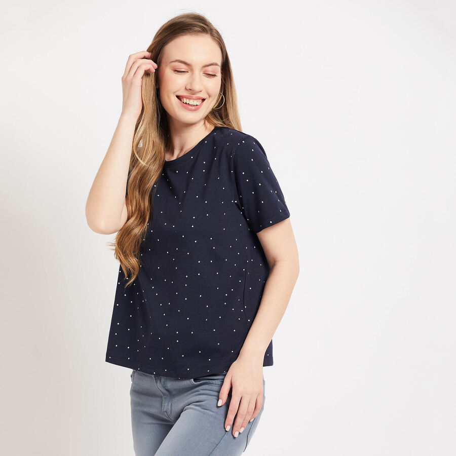 Round Neck T-Shirt, Navy Blue, large image number null