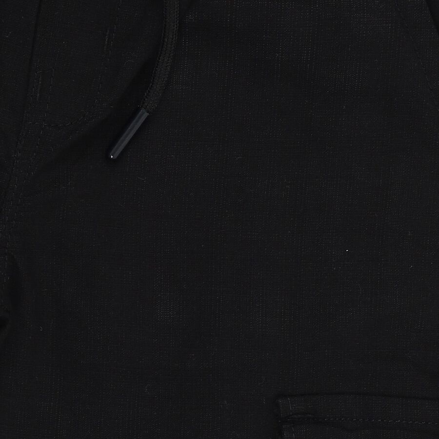 Boys Jet Black Regular Fit Cargo Trousers, काला, large image number null