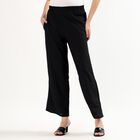 Women's Jet Black Wide-Leg Elastic Waist Palazzos, काला, small