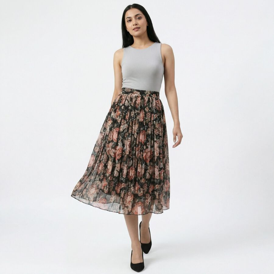 Women's Black Solid Straight Skirt, काला, large