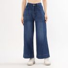 Women's Deep Indigo Wide Leg High Waist Jeans, मध्यम नीला, small image number null