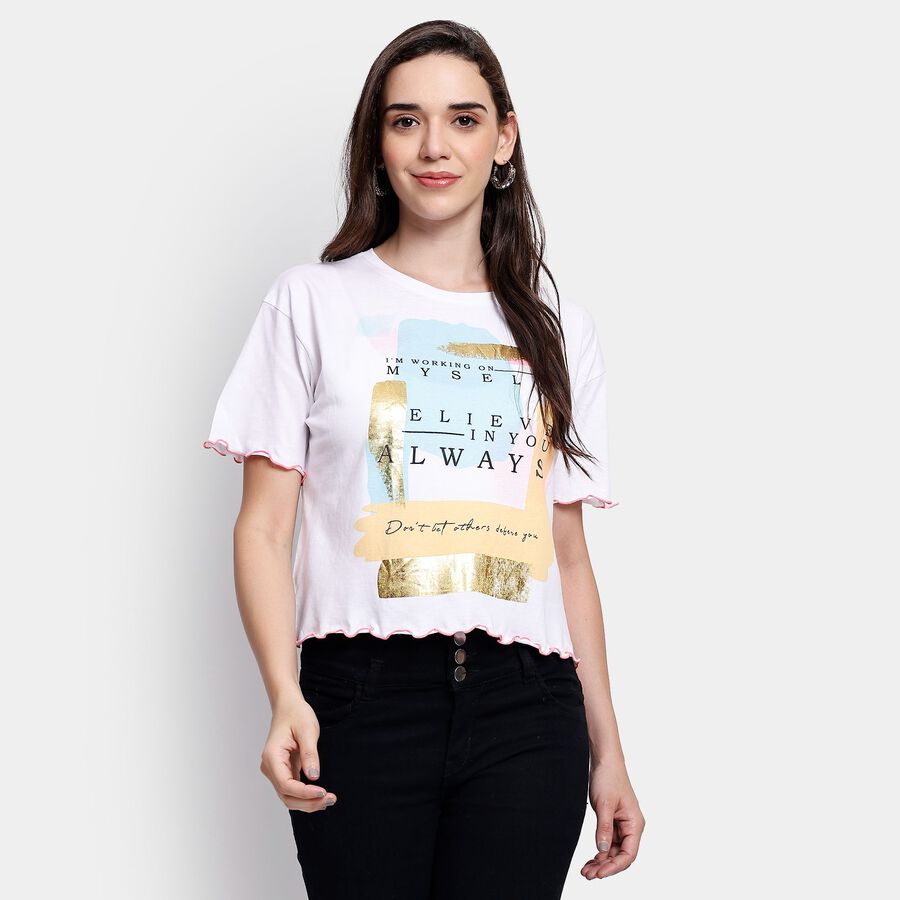 Ladies' 100% Cotton Crop  Top, Off White, large image number null