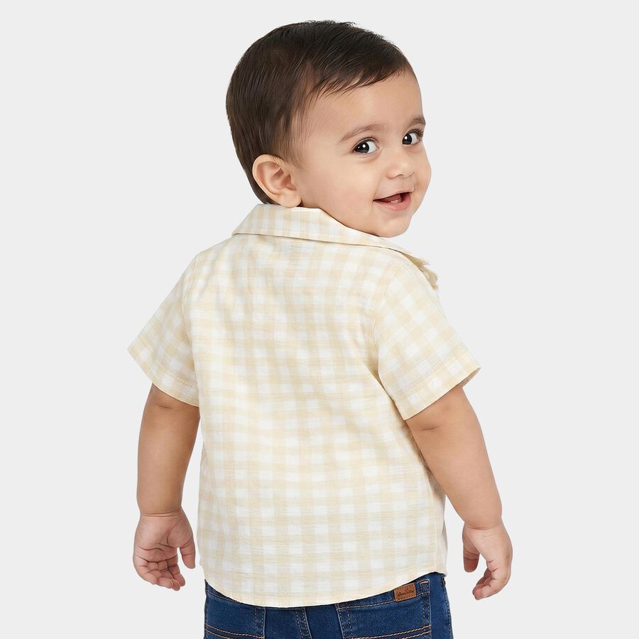 Infants Beige Cotton Half Sleeve Collared Casual Shirt, Beige, large